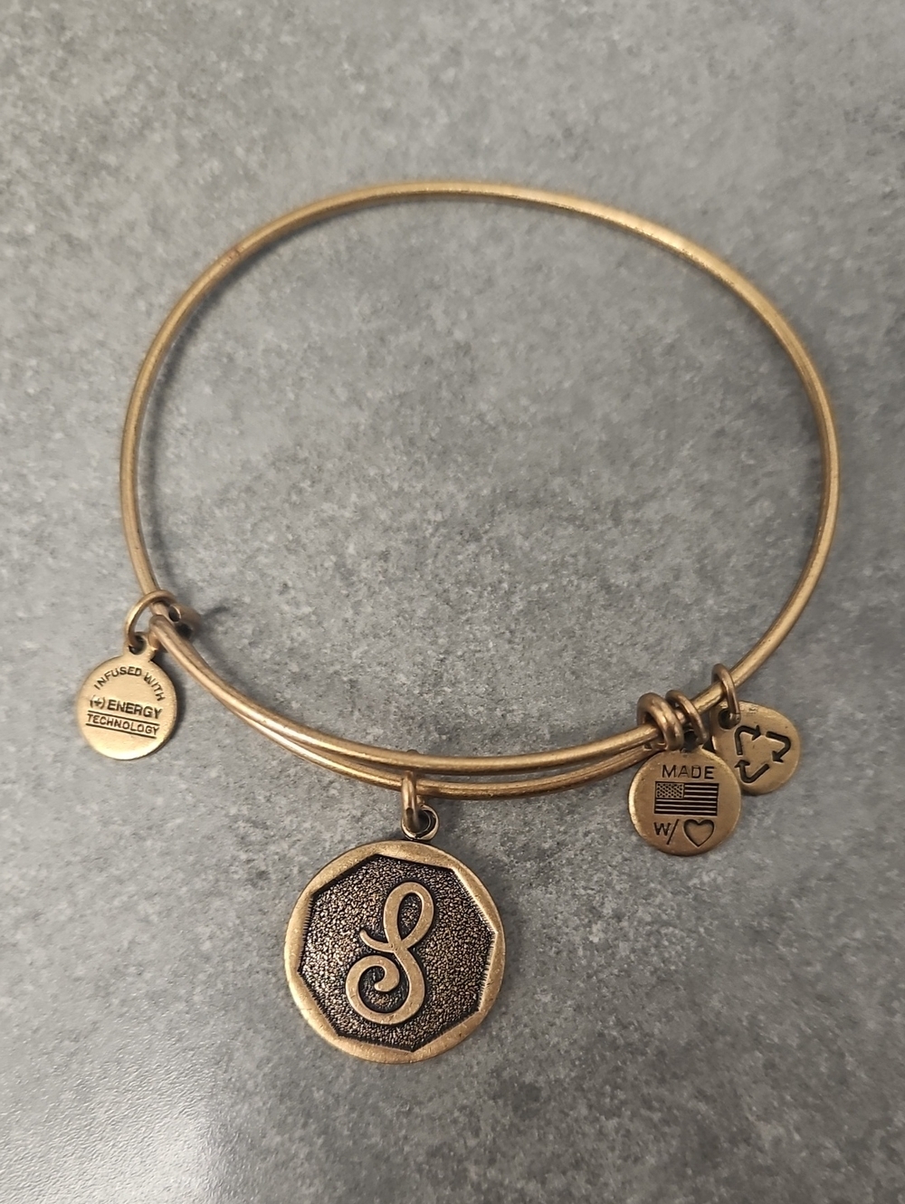 Alex & Ani Raffella Gold-Tone Initial 'S' Charm Bangle Bracelet